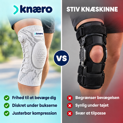 Knæro sammenlignet med en stiv knæskinne